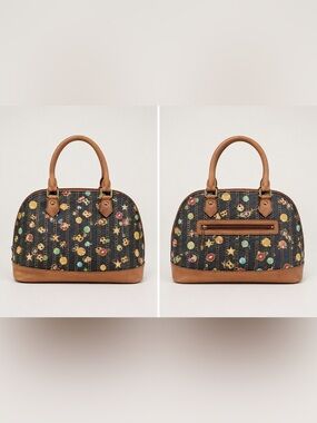 Betseyville by Betsey Johnson Novelty Print Dome Satchel Handbag Brown Pink